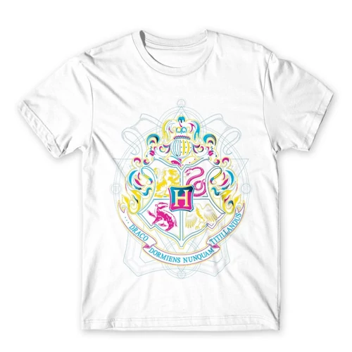 Fehér Harry Potter férfi rövid ujjú póló - Neon Hogwarts