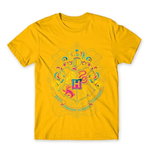 Sárga Harry Potter férfi rövid ujjú póló - Neon Hogwarts
