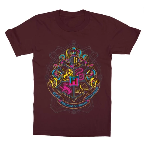 Bordó Harry Potter gyerek rövid ujjú póló - Neon Hogwarts 