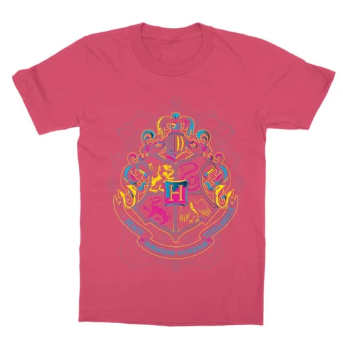 Pink Harry Potter gyerek rövid ujjú póló - Neon Hogwarts 