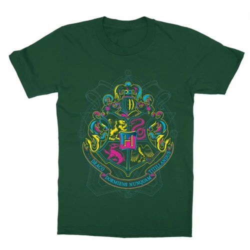 Sötétzöld Harry Potter gyerek rövid ujjú póló - Neon Hogwarts 