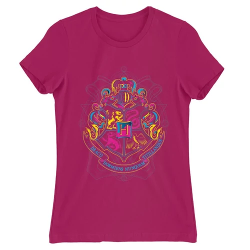 Pink Harry Potter női rövid ujjú póló - Neon Hogwarts