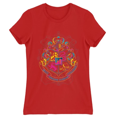 Piros Harry Potter női rövid ujjú póló - Neon Hogwarts