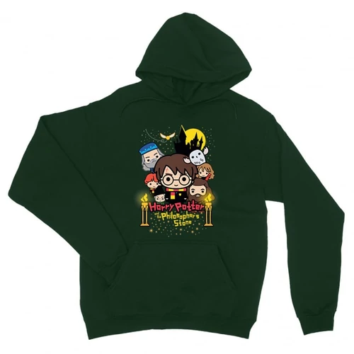 Sötétzöld Harry Potter unisex kapucnis pulóver - Philosopher's Stone Chili Poster