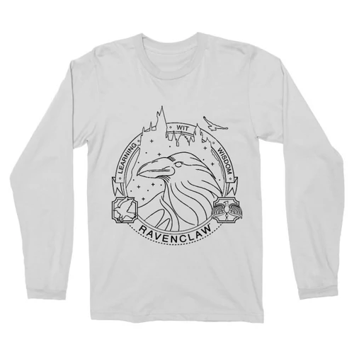 Fehér Harry Potter férfi hosszú ujjú póló - Ravenclaw Lineart