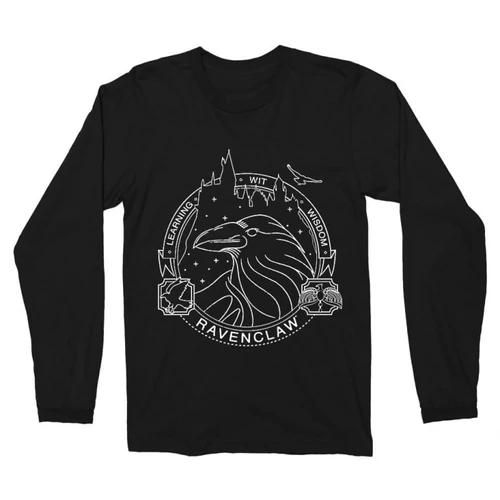 Fekete Harry Potter férfi hosszú ujjú póló - Ravenclaw Lineart