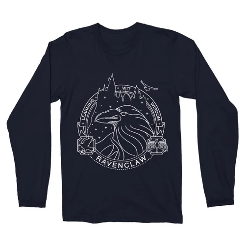 Sötétkék Harry Potter férfi hosszú ujjú póló - Ravenclaw Lineart