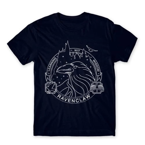 Sötétkék Harry Potter férfi rövid ujjú póló - Ravenclaw Lineart