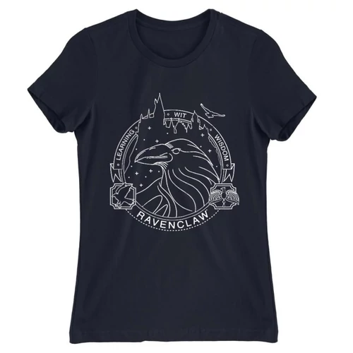 Sötétkék Harry Potter női rövid ujjú póló - Ravenclaw Lineart
