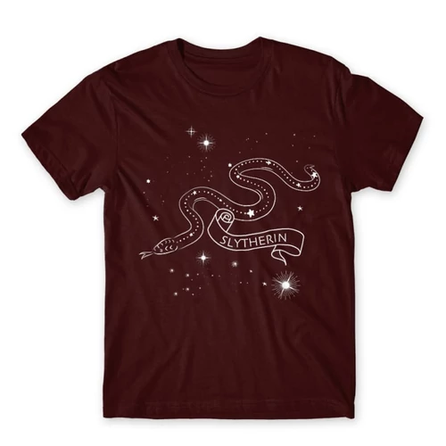 Bordó Harry Potter férfi rövid ujjú póló - Slytherin Constellation