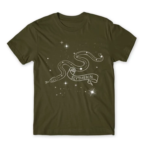 Khaki Harry Potter férfi rövid ujjú póló - Slytherin Constellation