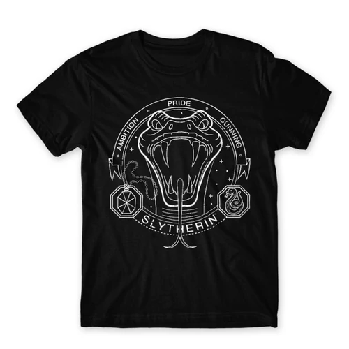 Fekete Harry Potter férfi rövid ujjú póló - Slytherin Lineart