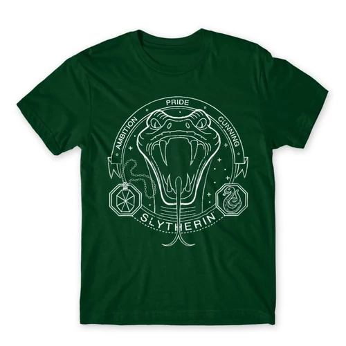 Sötétzöld Harry Potter férfi rövid ujjú póló - Slytherin Lineart
