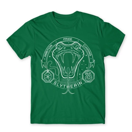 Zöld Harry Potter férfi rövid ujjú póló - Slytherin Lineart