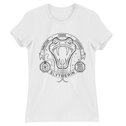 Fehér Harry Potter női rövid ujjú póló - Slytherin Lineart