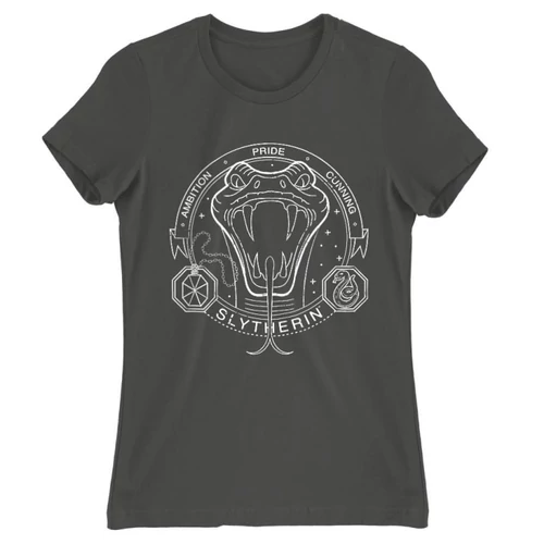 Sötétszürke Harry Potter női rövid ujjú póló - Slytherin Lineart