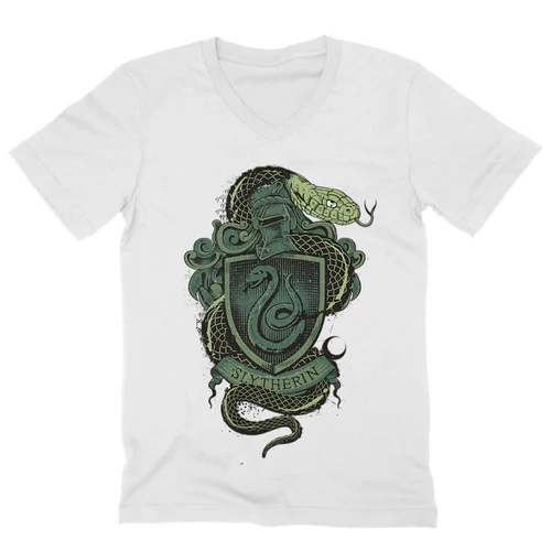 Fehér Harry Potter férfi V-nyakú póló - Slytherin