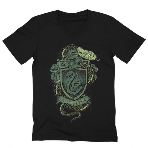 Fekete Harry Potter férfi V-nyakú póló - Slytherin