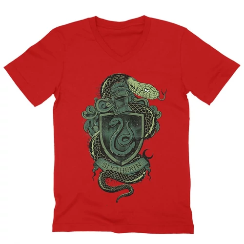 Piros Harry Potter férfi V-nyakú póló - Slytherin