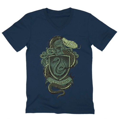 Sötétkék Harry Potter férfi V-nyakú póló - Slytherin