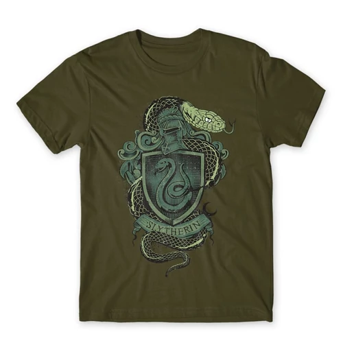 Khaki Harry Potter férfi rövid ujjú póló - Slytherin