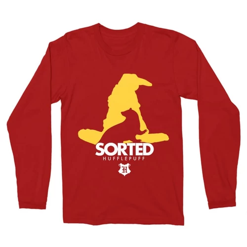 Piros Harry Potter férfi hosszú ujjú póló - Sorted Hufflepuff