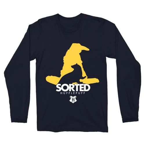 Sötétkék Harry Potter férfi hosszú ujjú póló - Sorted Hufflepuff