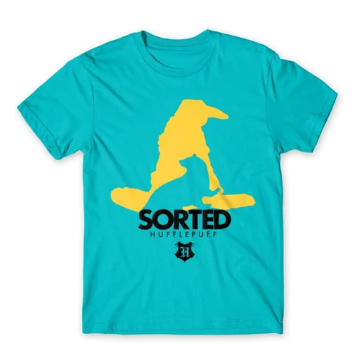 Atollkék Harry Potter férfi rövid ujjú póló - Sorted Hufflepuff