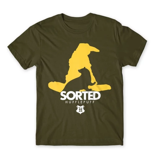 Khaki Harry Potter férfi rövid ujjú póló - Sorted Hufflepuff