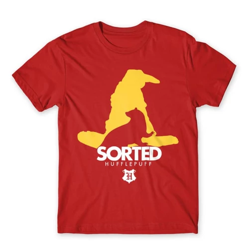 Piros Harry Potter férfi rövid ujjú póló - Sorted Hufflepuff