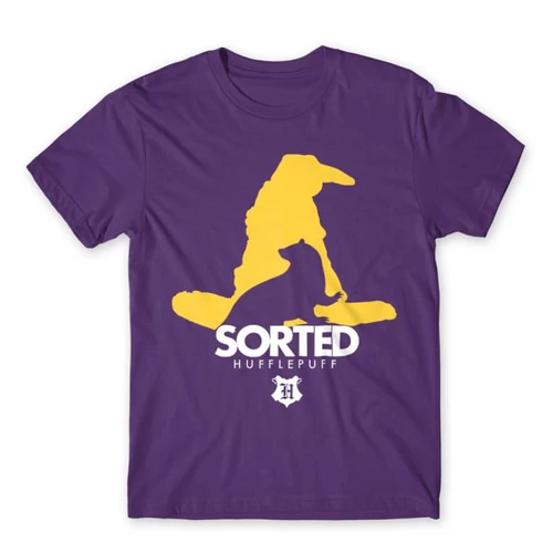 Sötétlila Harry Potter férfi rövid ujjú póló - Sorted Hufflepuff