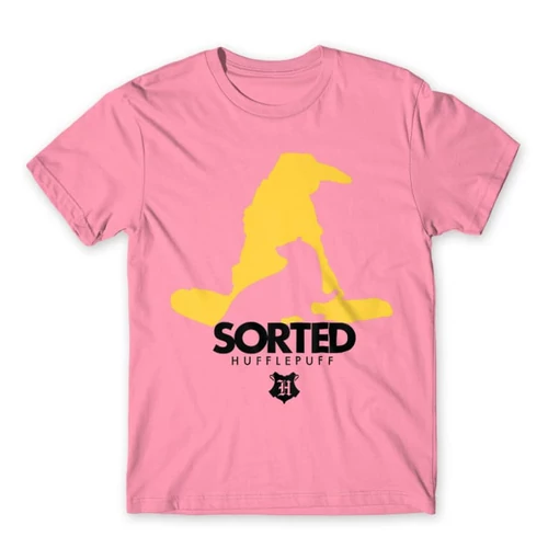 Világos rózsaszín Harry Potter férfi rövid ujjú póló - Sorted Hufflepuff