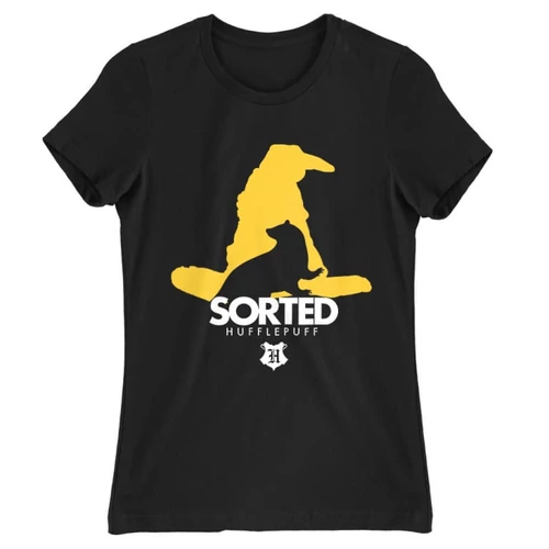 Fekete Harry Potter női rövid ujjú póló - Sorted Hufflepuff