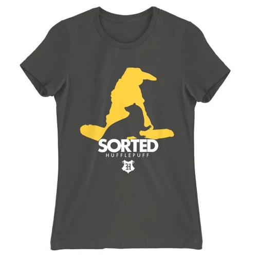 Sötétszürke Harry Potter női rövid ujjú póló - Sorted Hufflepuff