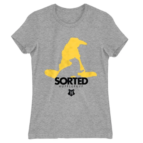 Sportszürke Harry Potter női rövid ujjú póló - Sorted Hufflepuff