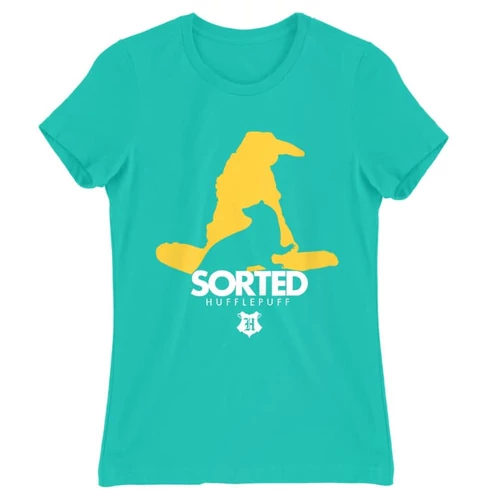 Türkiz Harry Potter női rövid ujjú póló - Sorted Hufflepuff