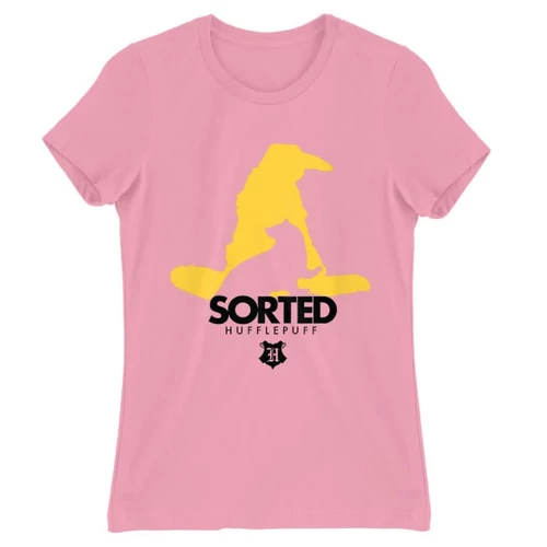 Világos rózsaszín Harry Potter női rövid ujjú póló - Sorted Hufflepuff