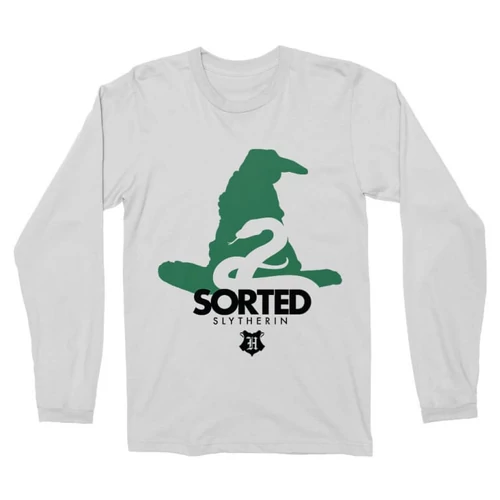 Fehér Harry Potter férfi hosszú ujjú póló - Sorted Slytherin