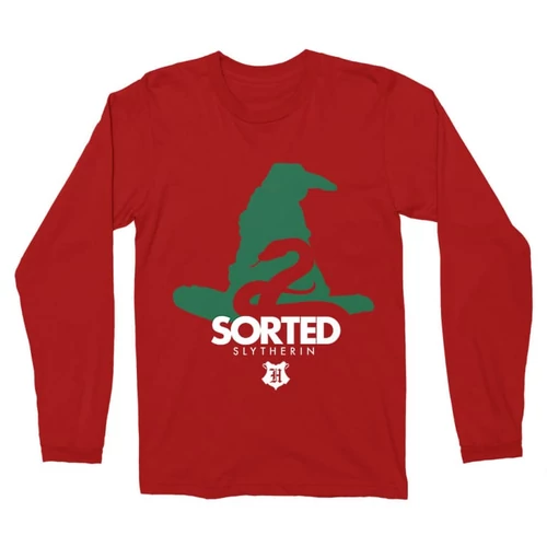 Piros Harry Potter férfi hosszú ujjú póló - Sorted Slytherin