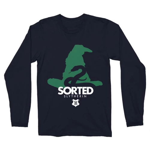 Sötétkék Harry Potter férfi hosszú ujjú póló - Sorted Slytherin