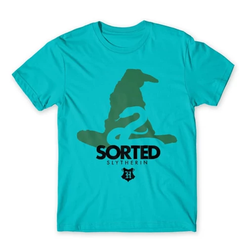 Atollkék Harry Potter férfi rövid ujjú póló - Sorted Slytherin