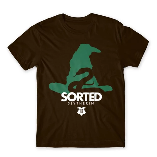 Barna Harry Potter férfi rövid ujjú póló - Sorted Slytherin
