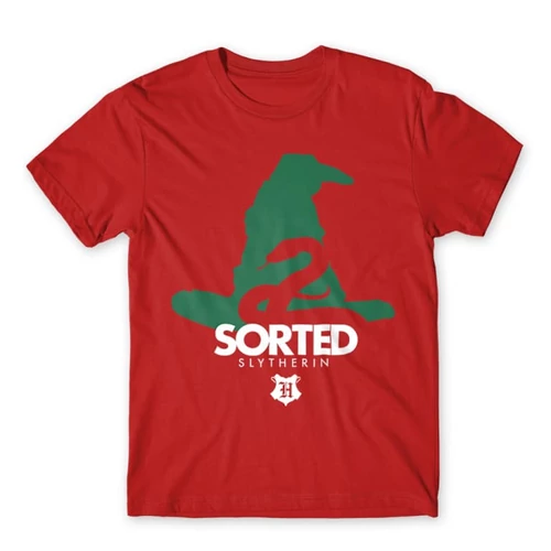 Piros Harry Potter férfi rövid ujjú póló - Sorted Slytherin