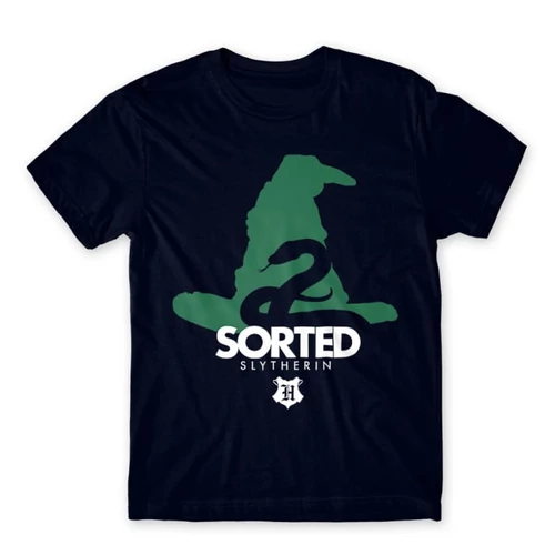 Sötétkék Harry Potter férfi rövid ujjú póló - Sorted Slytherin
