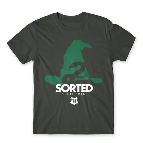 Sötétszürke Harry Potter férfi rövid ujjú póló - Sorted Slytherin