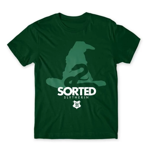 Sötétzöld Harry Potter férfi rövid ujjú póló - Sorted Slytherin