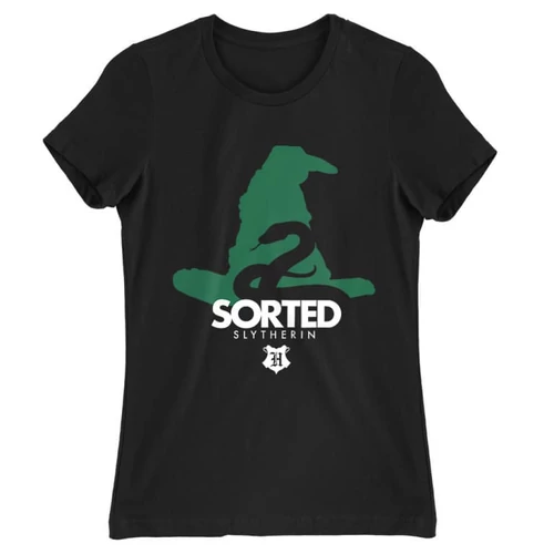 Fekete Harry Potter női rövid ujjú póló - Sorted Slytherin