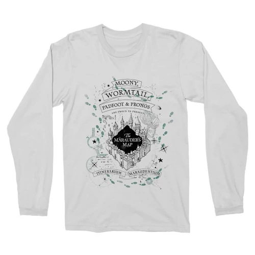 Fehér Harry Potter férfi hosszú ujjú póló - The Marauder's Map Cover
