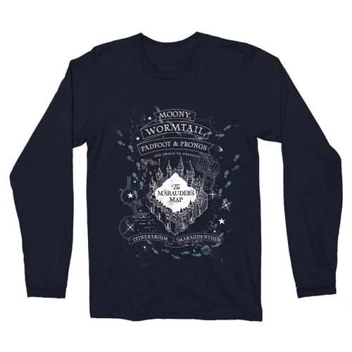Sötétkék Harry Potter férfi hosszú ujjú póló - The Marauder's Map Cover