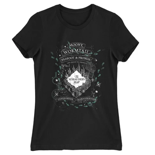 Fekete Harry Potter női rövid ujjú póló - The Marauder's Map Cover